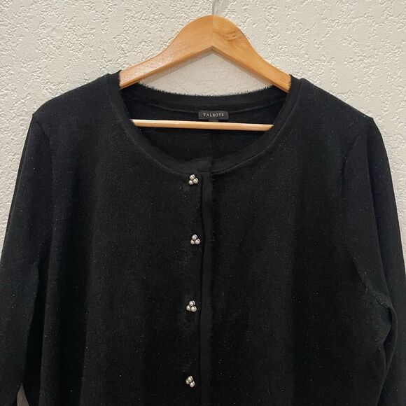 Talbots Sparkle Black Merino Wool Blend Cardigan Size XL - Picture 4 of 10